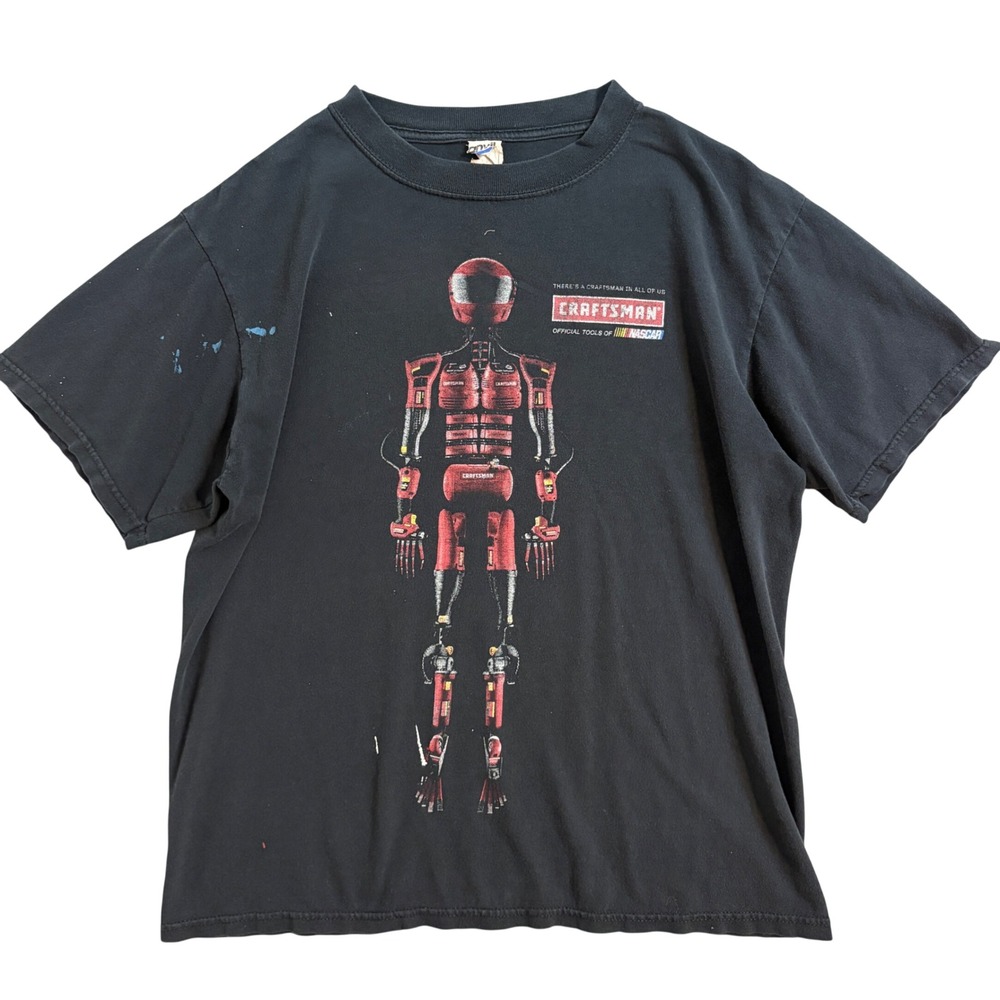 Vintage Craftsman NASCAR Robot T-Shirt Mens Medium Black Anvil Graphic Tee